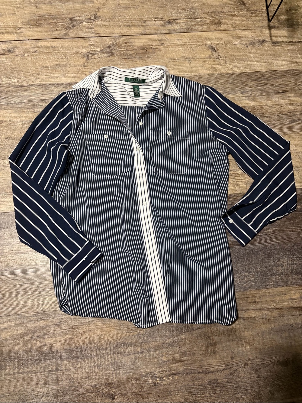 Ralph Lauren Navy and White Striped Button-Down Shirt